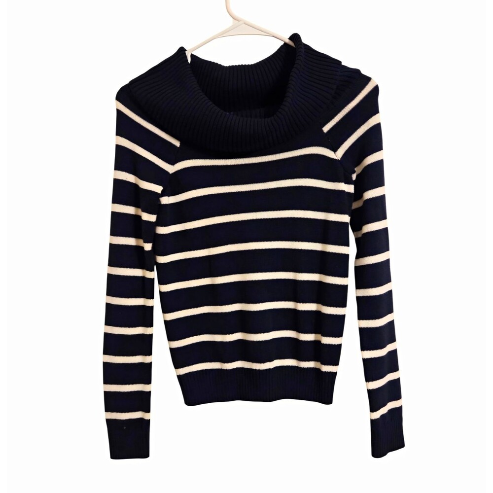 Aéropostale Women's XS Navy/Cream Striped Cowl Neck Knit Pullover Sweater